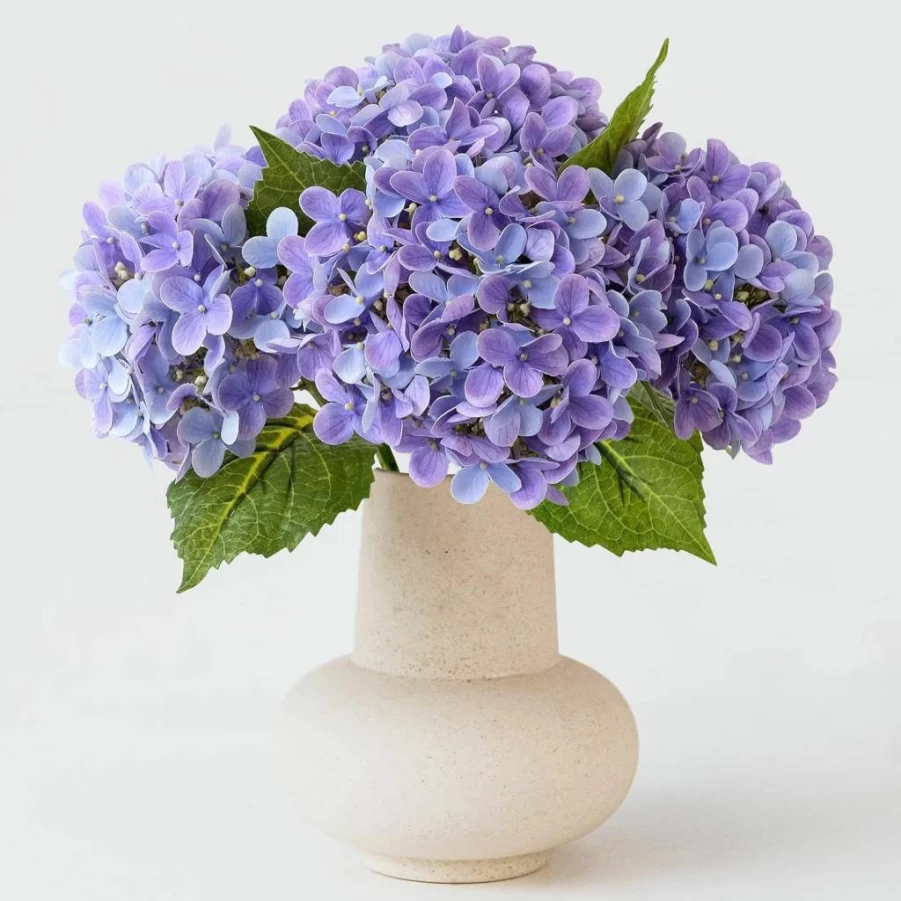 ZYTUYO 20" 4Pcs Real Touch Artificial Hydrangea Flowers - Light Blue Faux Latex Silk Bouquet with Stems & Leaves for Wedding, Party, Home, Office Decor