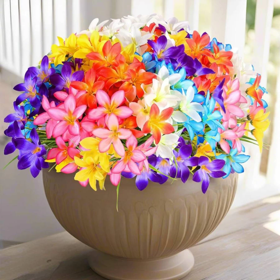 Ankey 12 Bundles UV Resistant Artificial Lily Flowers for Outdoor Decor, Faux Plastic Fabric Floral Arrangements for Garden, Porch, Window Box, Vase, and Planter, Indoor Outdoor Spring Decoration