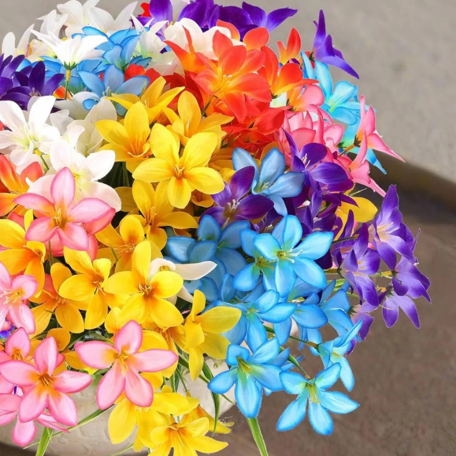 Ankey 12 Bundles UV Resistant Artificial Lily Flowers for Outdoor Decor, Faux Plastic Fabric Floral Arrangements for Garden, Porch, Window Box, Vase, and Planter, Indoor Outdoor Spring Decoration