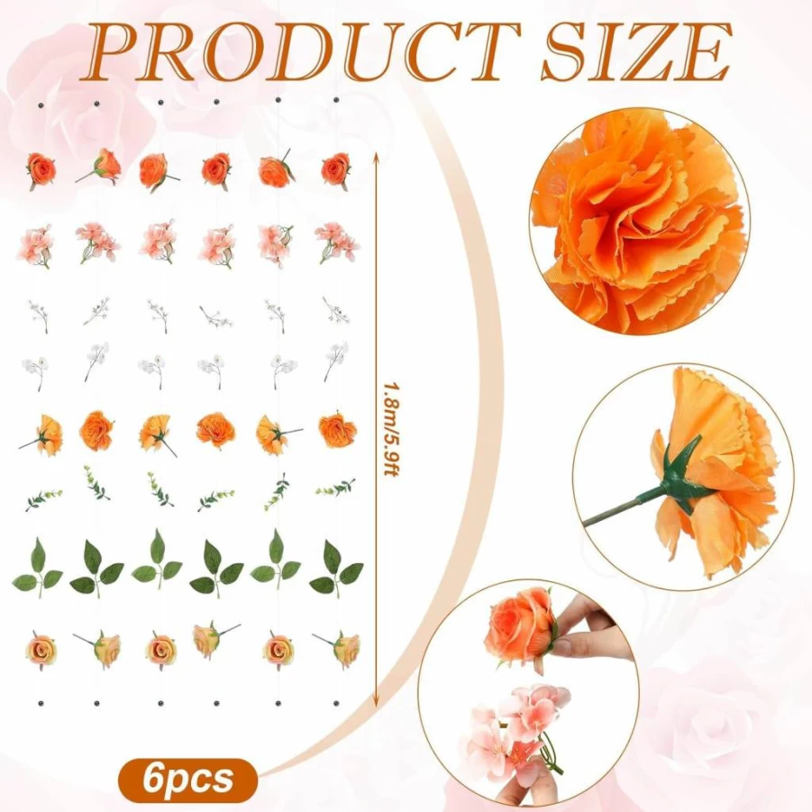 XunYee 6 Pack 35.4 Ft Artificial Flower Garlands - Silk Wildflower Vines for Home Garden Wedding Party Decor Spring Summer Hanging Floral Arch Wall Decorations