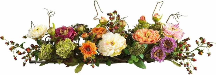 Nearly Natural 4689 Mini Peony Silk Flower Arrangement, Assorted Colors, 10" X 10" X 10", Artificial Peonies, Home Decor, Table Centerpiece