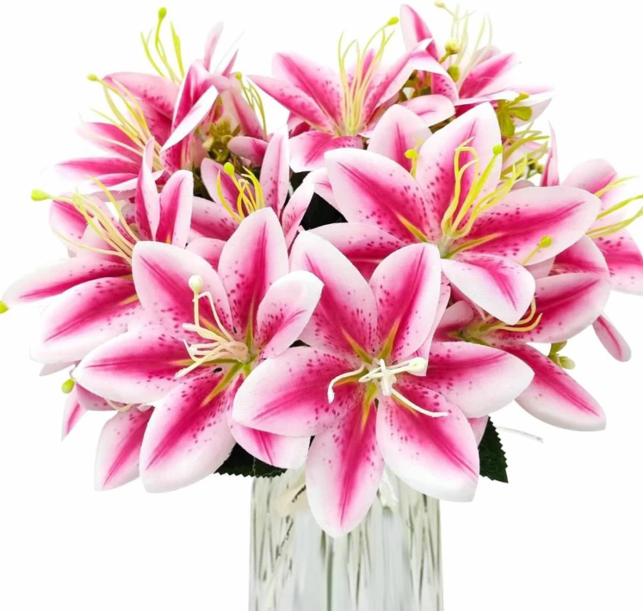 FOUSUKA 4 Pack White Artificial Tiger Lily Silk Flowers - Fake Lilies for Wedding Bouquets, Home Decor, Office Vases, Floral Arrangements, Indoor & Outdoor Garden Party Decorations