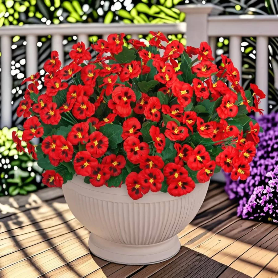 Ouddy Decor 15" UV Resistant Artificial Pansies Flowers, 15 Bundles Silk Fake Wild Flowers for Outdoor Garden, Porch, Yard, Indoor Home Decor, Spring Summer Multicolor Faux Plants