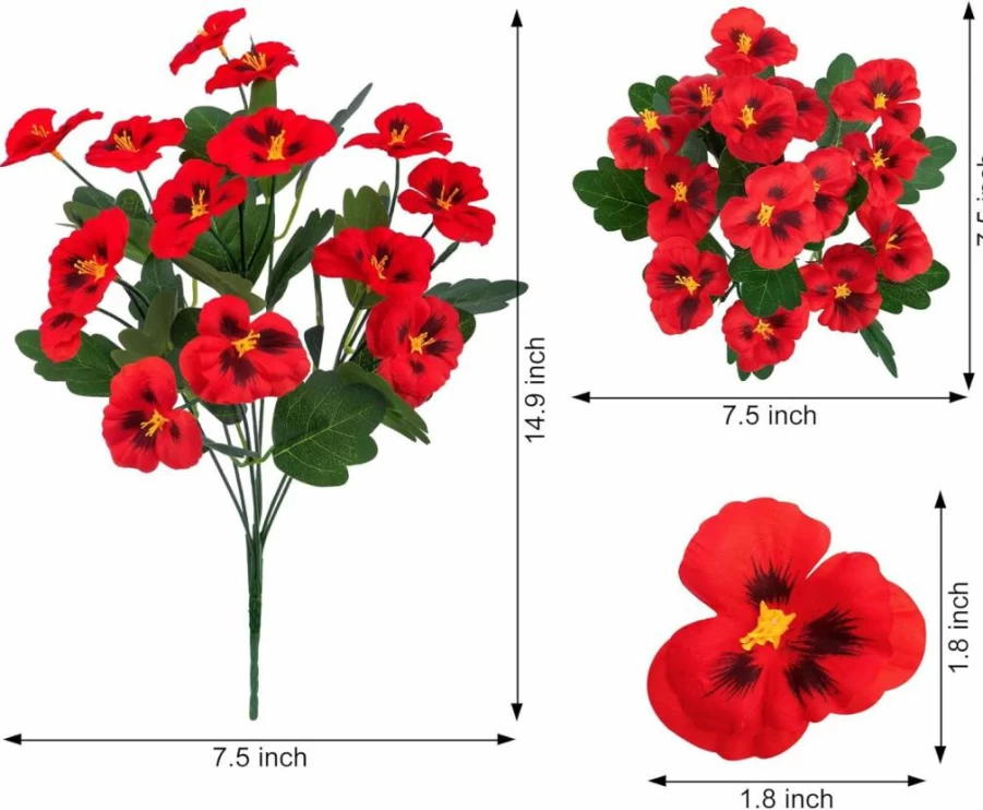 Ouddy Decor 15" UV Resistant Artificial Pansies Flowers, 15 Bundles Silk Fake Wild Flowers for Outdoor Garden, Porch, Yard, Indoor Home Decor, Spring Summer Multicolor Faux Plants
