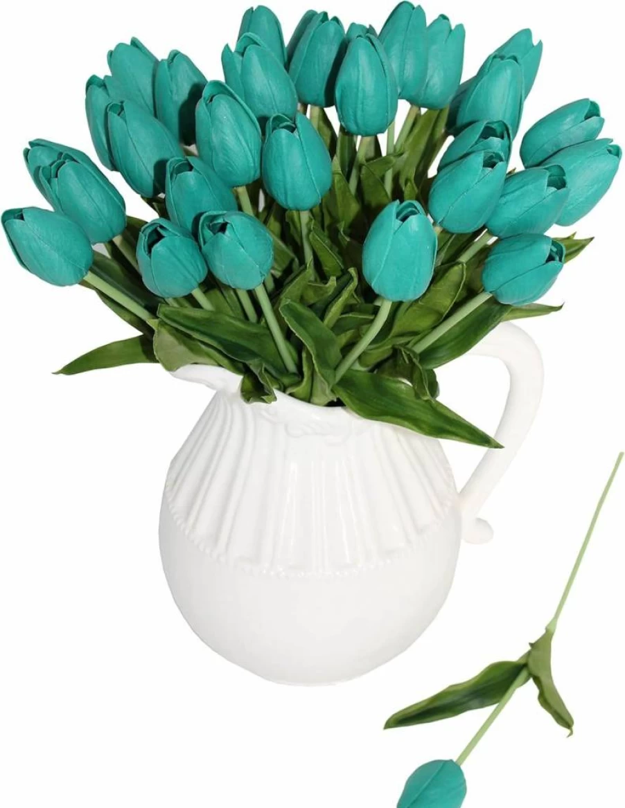 ALIERSA 10-Pack Real Touch Artificial Tulip Bouquets - Gradient Coral Mini Fake Flowers for Home Decor