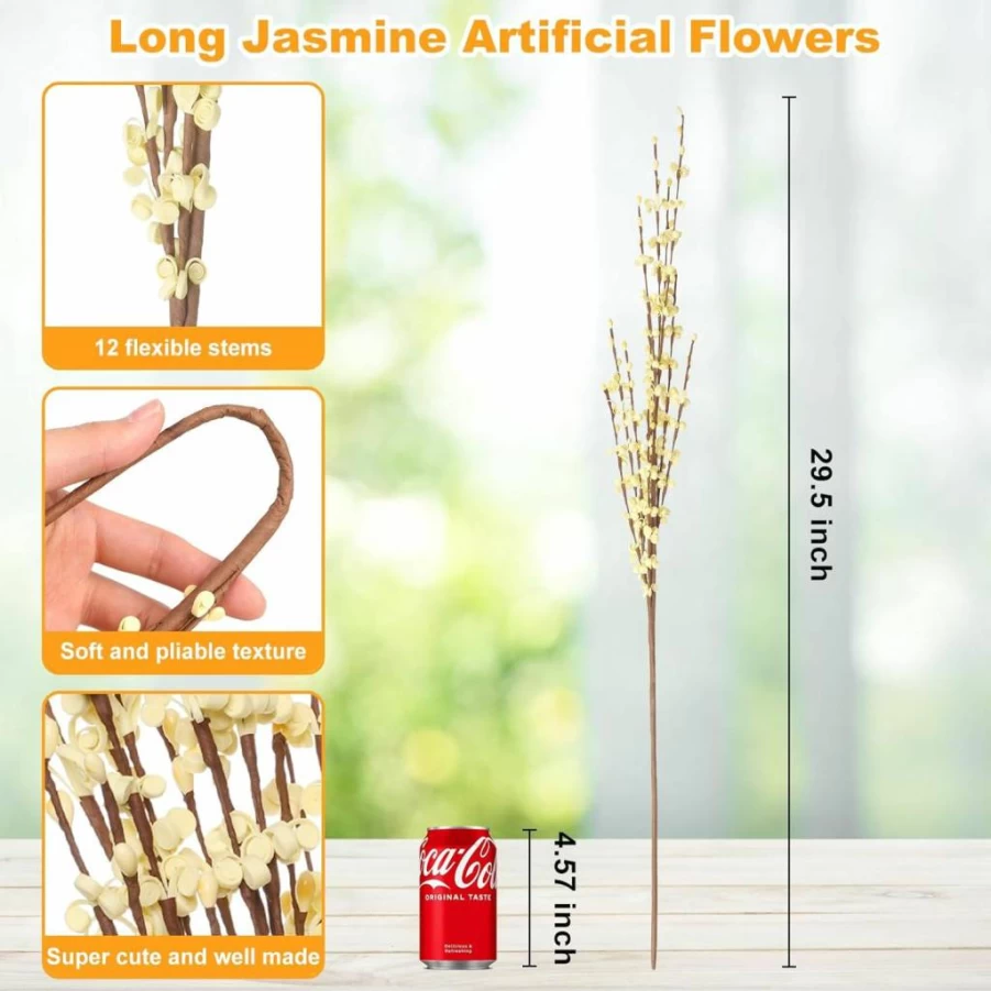 Wootkey 5 Pcs 29.5" Artificial Jasmine Flowers Bouquet - White Faux Floral Stems for Wedding, Home, Kitchen, Outdoor Decor, Independence Day, DIY Vase Arrangements
