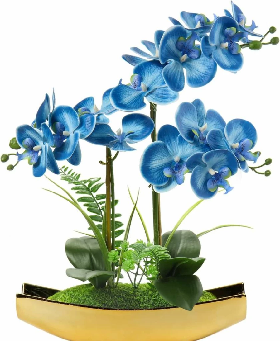 Briful 15" White Phalaenopsis Artificial Orchid in Silver Pot - Real Touch Faux Plant for Home, Office, Table Decor