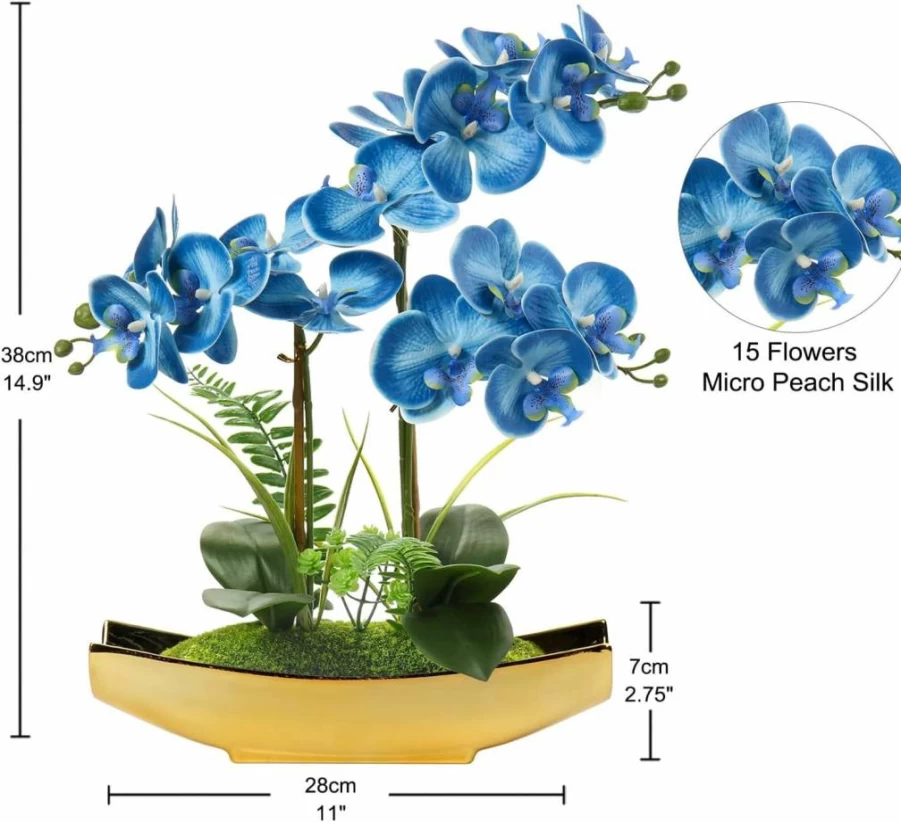 Briful 15" White Phalaenopsis Artificial Orchid in Silver Pot - Real Touch Faux Plant for Home, Office, Table Decor