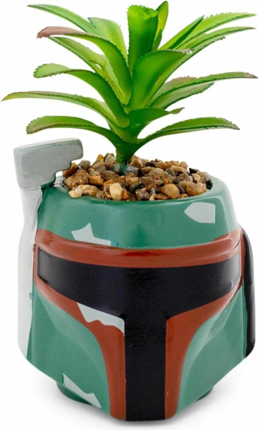 STAR WARS Boba Fett Helmet Ceramic Planter with Artificial Succulent, Small Desk Flower Pot for Home Decor, Collectible Gift for Fans