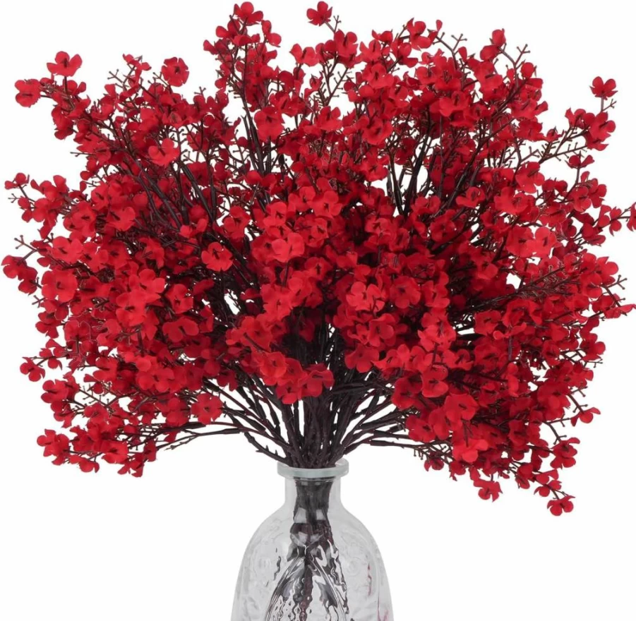 AILANDA Red Real Touch Artificial Baby's Breath Bouquet - 6 Bundles Faux Gypsophila Silk Flowers for Wedding, Home Decor, Floral Arrangements, and Party Centerpieces