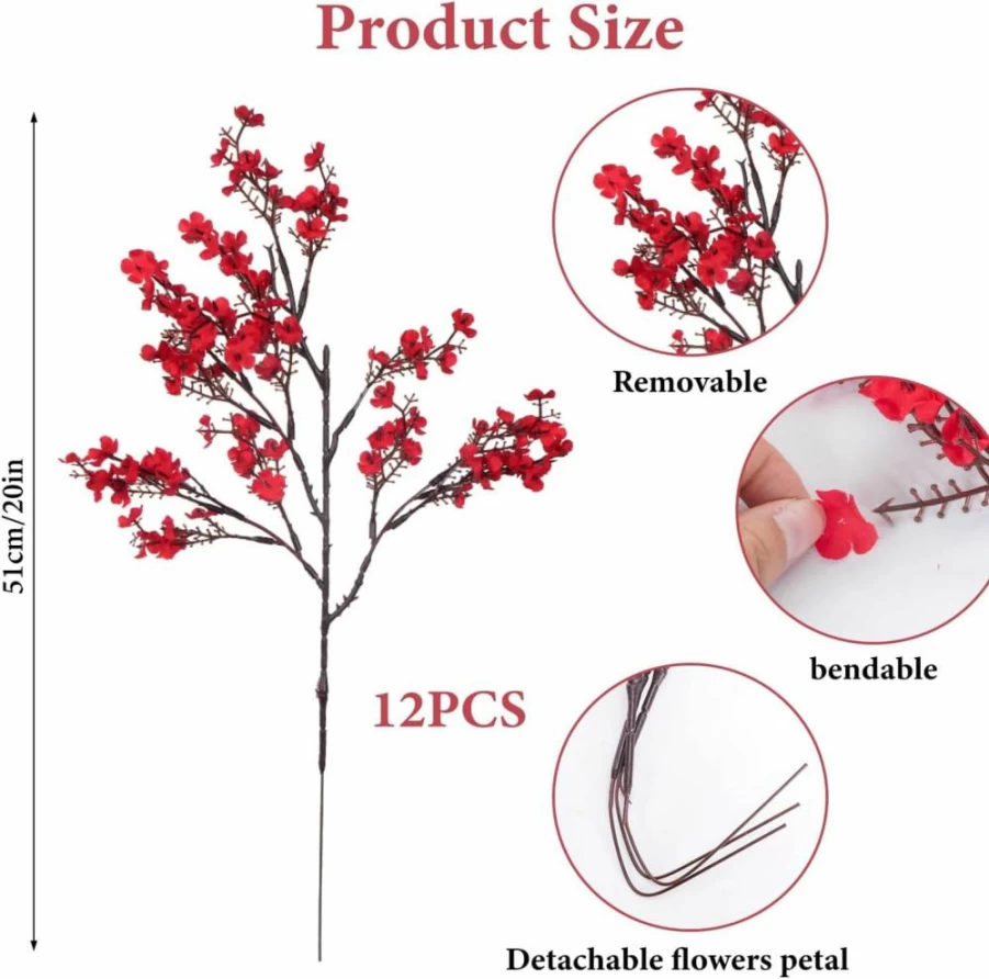 AILANDA Red Real Touch Artificial Baby's Breath Bouquet - 6 Bundles Faux Gypsophila Silk Flowers for Wedding, Home Decor, Floral Arrangements, and Party Centerpieces