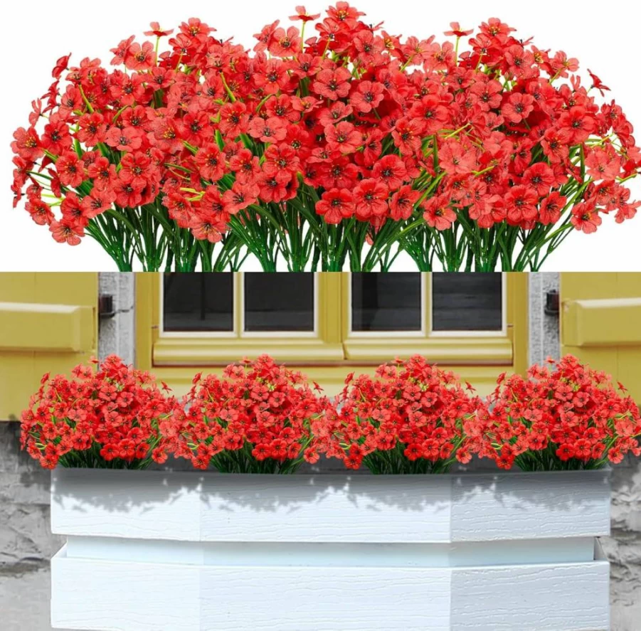 Ximiloor 21 Bundles UV Resistant Artificial Flowers for Outdoor, Faux Silk Flowers No Fade Fake Shrubs, Plastic Greenery for Garden Porch Window Box Home Decor