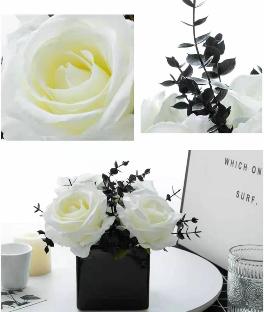 LADADA Artificial Hydrangea Flowers in Ceramic Vase - Faux Flower Arrangement for Home Decor, Wedding, Table Centerpiece
