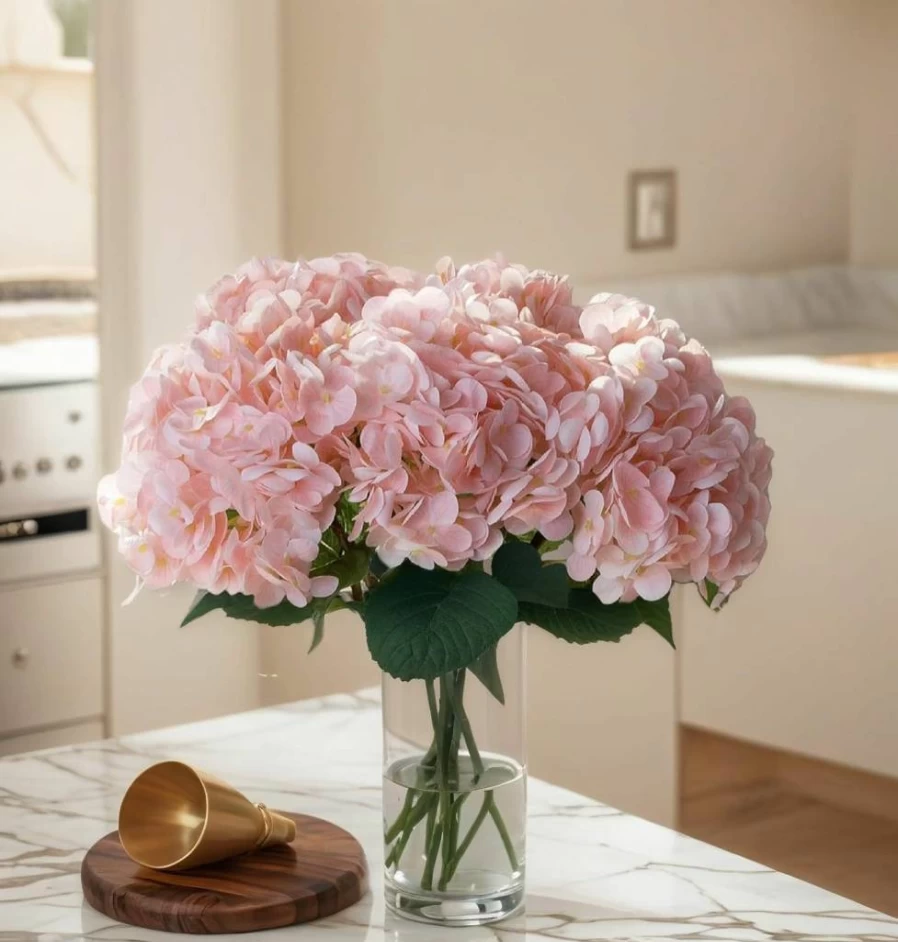 5Pcs BESCOST Real Touch Hydrangea Artificial Flowers, Realistic Pink Faux Floral Decor for Wedding Bouquets, Home Office Centerpieces, Party Decorations