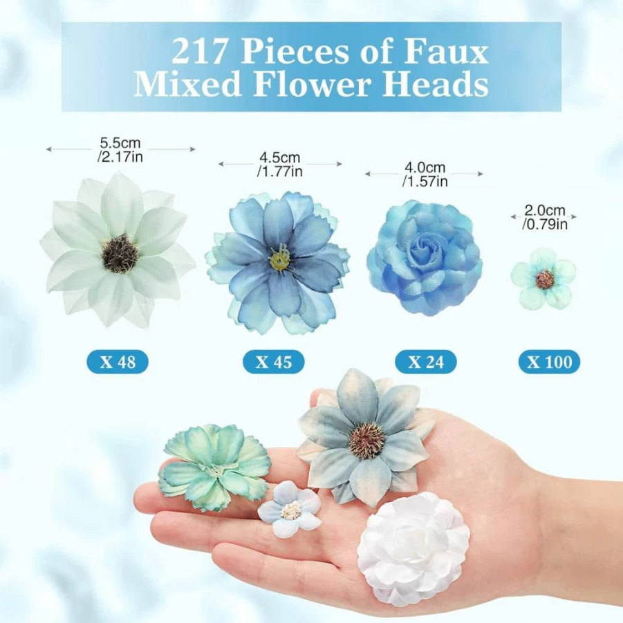 Cindeer 217 Pcs Mini Artificial Flowers for Crafts - Small Silk Rose Daisy Faux Flower Heads in Charming Colors (2-4cm) for Wedding, Summer Decor, DIY Art Projects