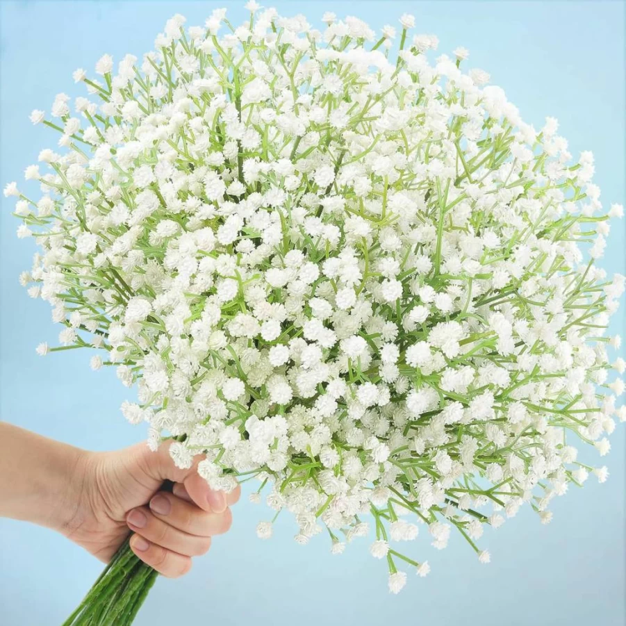 N&T NIETING 10Pcs Blue Artificial Baby's Breath Flowers, Real Touch Faux Gypsophila Bouquet for Wedding, Party, Home Decor, Centerpieces, Vase Decoration