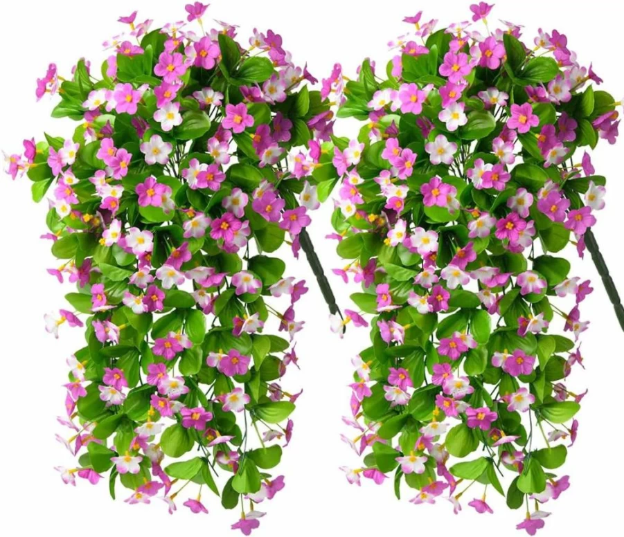 2 Pack ZFProcess Artificial Hanging Violet Flowers, Faux Silk Spring Decor for Wall Door Garden Wedding Outdoor (Deep Pink) - Fake Plants Home Decor