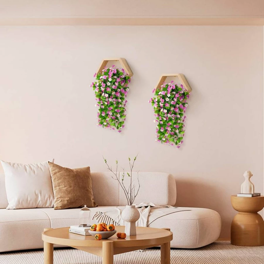 2 Pack ZFProcess Artificial Hanging Violet Flowers, Faux Silk Spring Decor for Wall Door Garden Wedding Outdoor (Deep Pink) - Fake Plants Home Decor