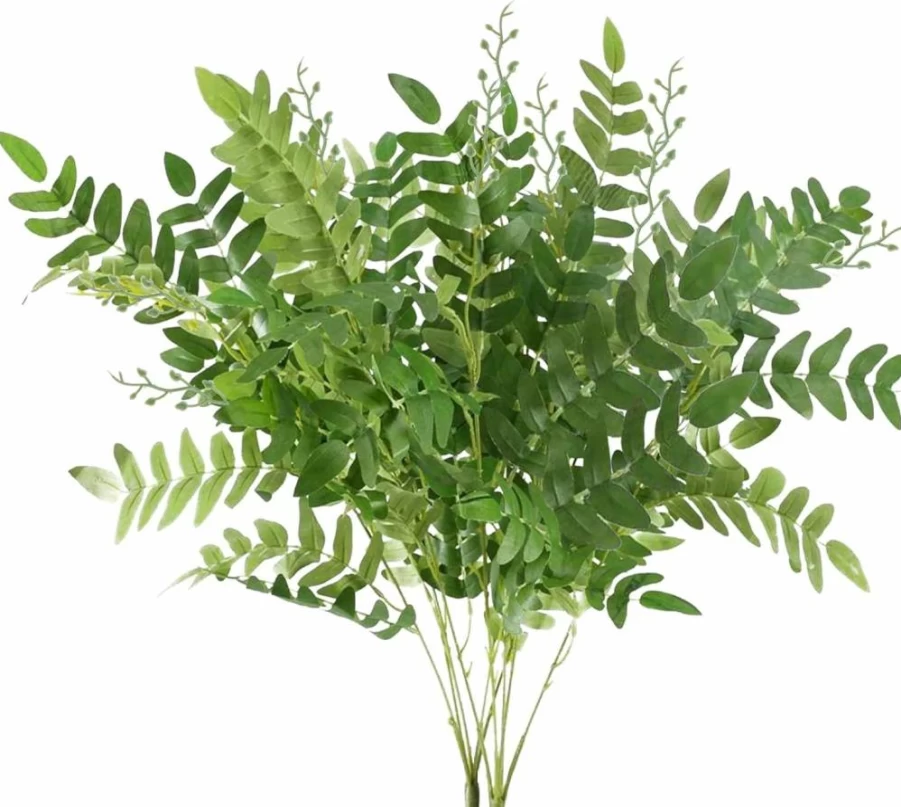 AILANDA Artificial Greenery Stems - 2 Pack Faux Shrub Bushes with Silk Locust Leaves for Home Decor, Wedding Centerpieces, and Farmhouse Floral Arrangements