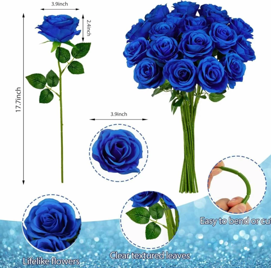 Ouddy Decor 20 Pcs Artificial Silk Red Roses with Long Stems for Wedding Centerpieces, Bridal Bouquet, Valentines Decor, and DIY Floral Arrangements