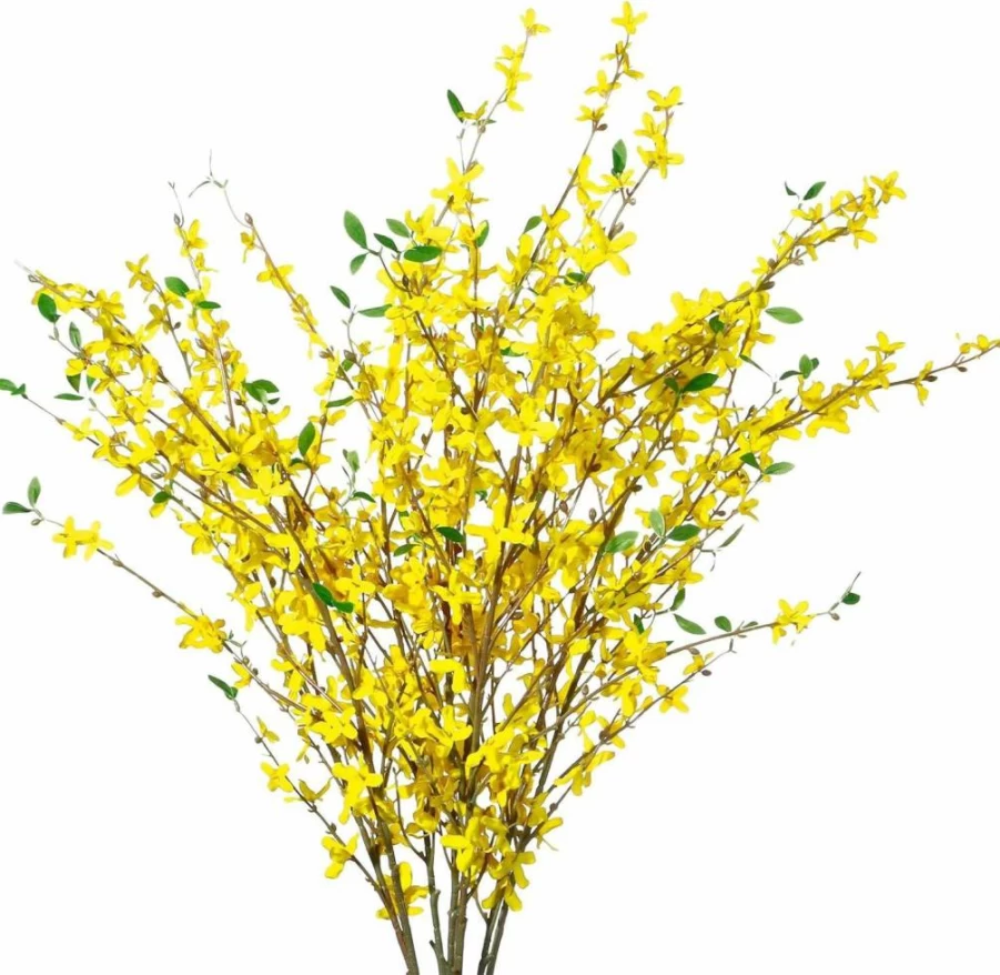 Sggvecsy 4PCS Artificial Forsythia Stems - Yellow Silk Fake Orchid Flowers for Wedding Home Decor Indoor Outdoor