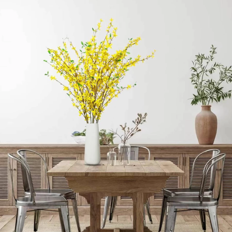 Sggvecsy 4PCS Artificial Forsythia Stems - Yellow Silk Fake Orchid Flowers for Wedding Home Decor Indoor Outdoor
