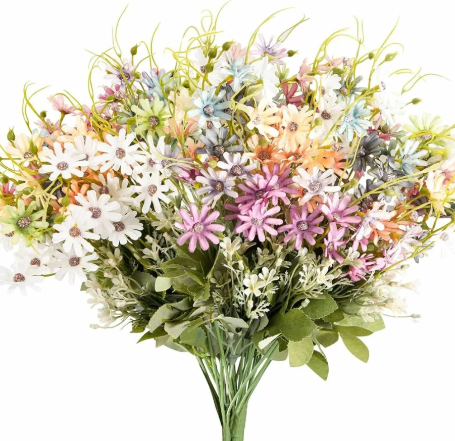 AUMVEYI 6 Bundles UV Resistant Artificial Wildflowers Outdoor Fake Daisy Silk Flowers Bouquet for Home Decor Vase Floral Arrangements