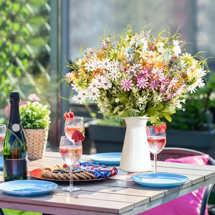 AUMVEYI 6 Bundles UV Resistant Artificial Wildflowers Outdoor Fake Daisy Silk Flowers Bouquet for Home Decor Vase Floral Arrangements