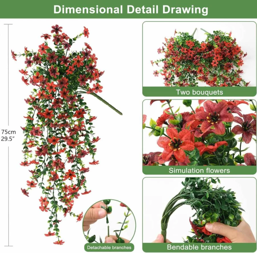 INQCMY 2 Pack Artificial Daisy Hanging Plants with Eucalyptus - UV Resistant Faux Silk Flowers for Outdoor & Indoor Decor - Porch, Patio, Balcony, Yard, Planter