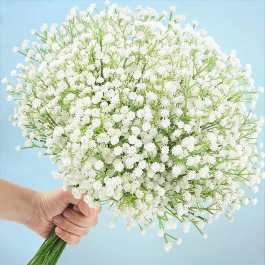 N&T NIETING 10Pcs Real Touch Artificial Gypsophila Flowers, Fake Baby's Breath Bouquet for Wedding, Party, Home Decor, Centerpieces, Vase Decoration - Yellow