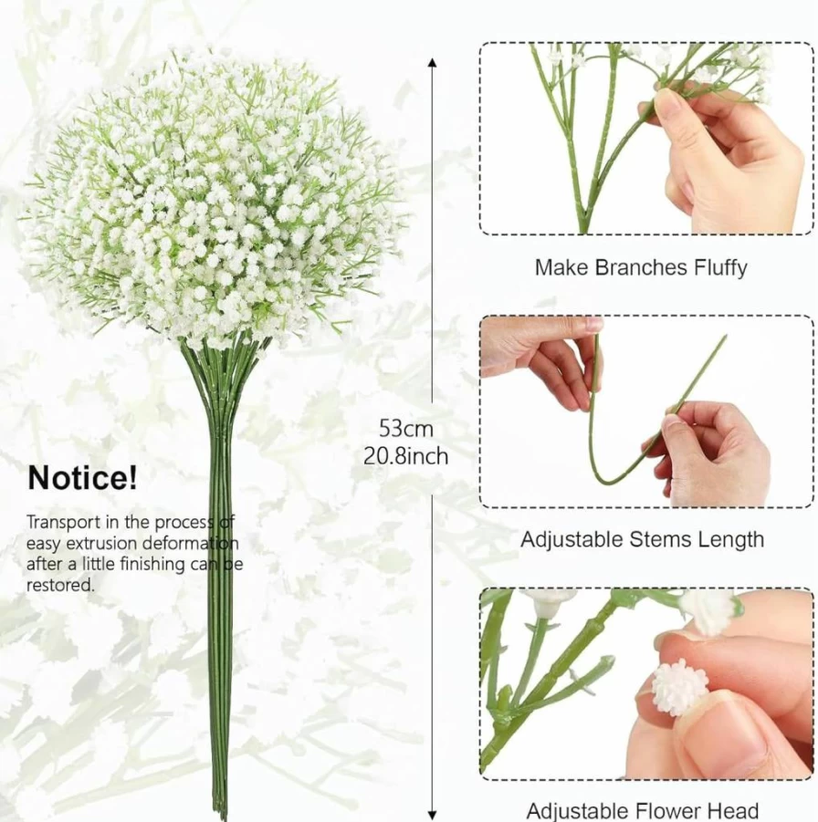 N&T NIETING 10Pcs Real Touch Artificial Gypsophila Flowers, Fake Baby's Breath Bouquet for Wedding, Party, Home Decor, Centerpieces, Vase Decoration - Yellow