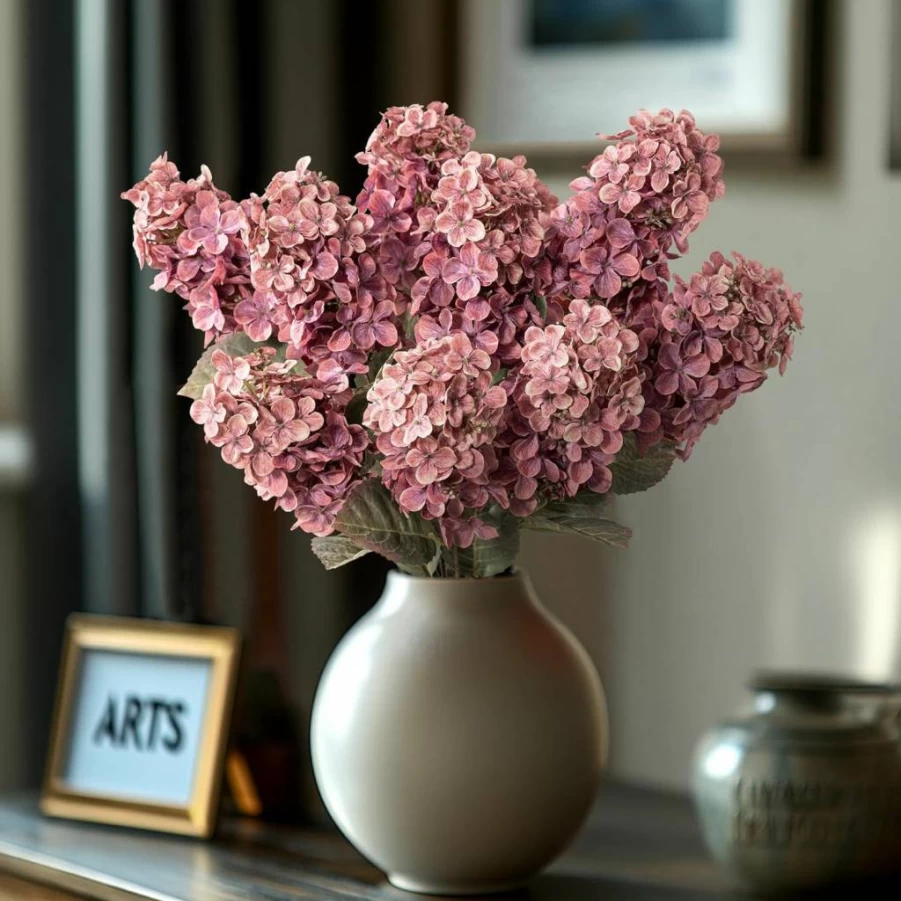 Ttranewsoo 24" Artificial Hydrangea Silk Flowers - 8Pcs Pink Stems for Vase Decor, Winter Home Decoration, Fake Flowers Without Vase