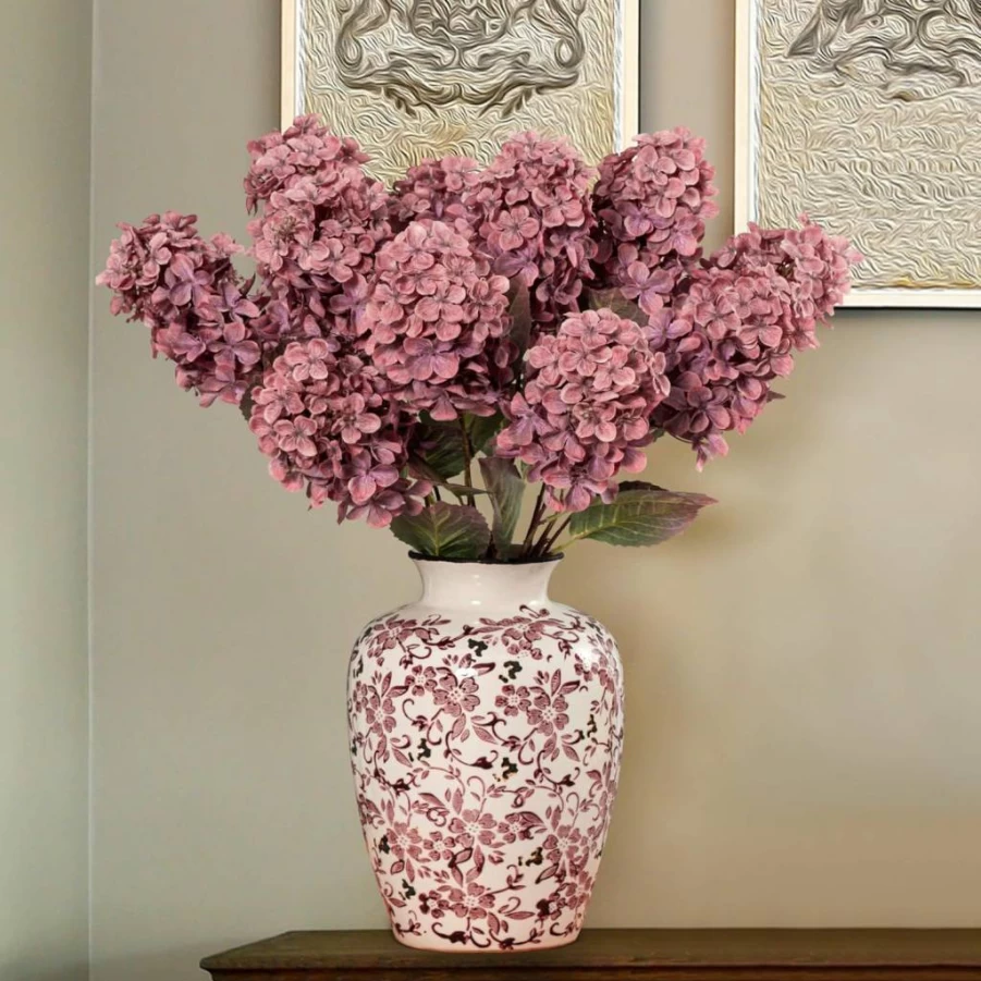 Ttranewsoo 24" Artificial Hydrangea Silk Flowers - 8Pcs Pink Stems for Vase Decor, Winter Home Decoration, Fake Flowers Without Vase