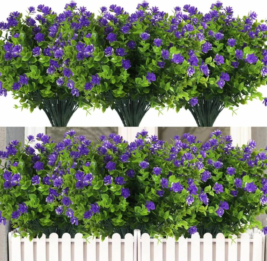 RECUTMS UV Resistant Artificial Boxwood Plants - Outdoor Fake Greenery Shrubs, White Eucalyptus Wedding Bouquet for Home, Garden, Party & Bridal Decor