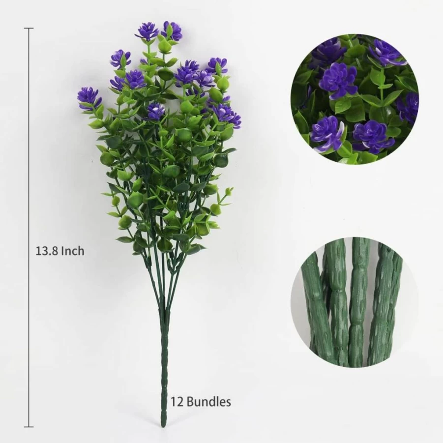 RECUTMS UV Resistant Artificial Boxwood Plants - Outdoor Fake Greenery Shrubs, White Eucalyptus Wedding Bouquet for Home, Garden, Party & Bridal Decor