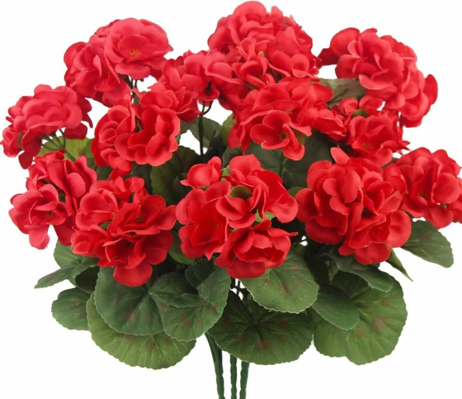 3 Pcs UV Resistant Artificial Geraniums Flowers - Red Faux Geranium Bush for Outdoor & Indoor Decor, Patio, Garden, Vase Centerpiece by CITYES