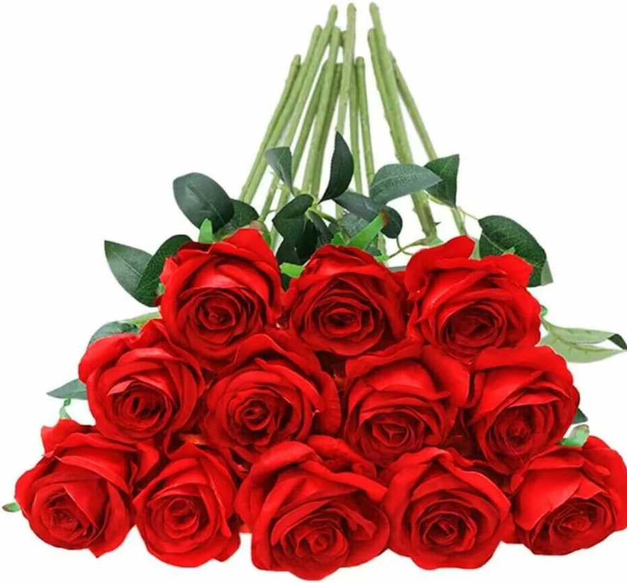 Tifuly 12 Pcs Burgundy Artificial Roses - Realistic Long Stem Silk Flowers for Wedding, Home, Party, Office Decor, DIY Centerpiece Bouquet