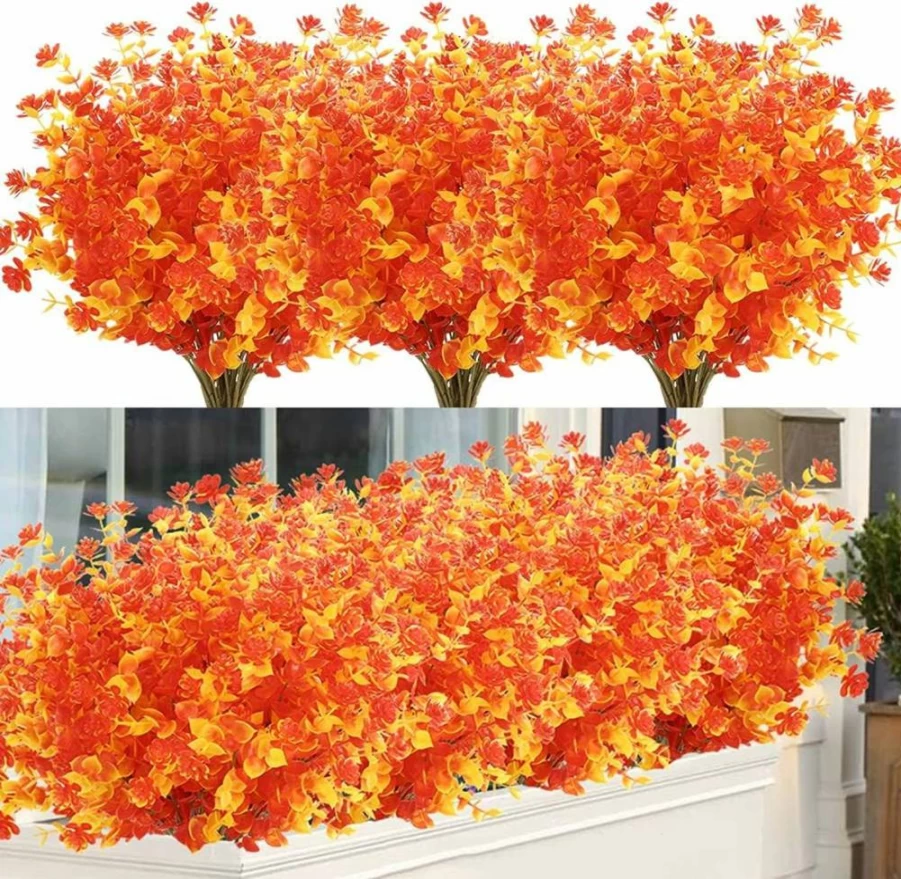 ArtBloom 6 Bundles UV Resistant Artificial Boxwood Plants - Fake Outdoor Greenery for Hanging Garden, Porch, Window Box, Wedding & Farmhouse Decor (Orange Red)