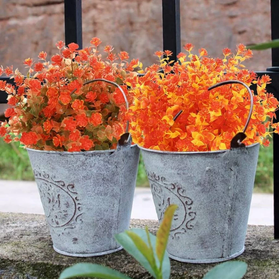 ArtBloom 6 Bundles UV Resistant Artificial Boxwood Plants - Fake Outdoor Greenery for Hanging Garden, Porch, Window Box, Wedding & Farmhouse Decor (Orange Red)