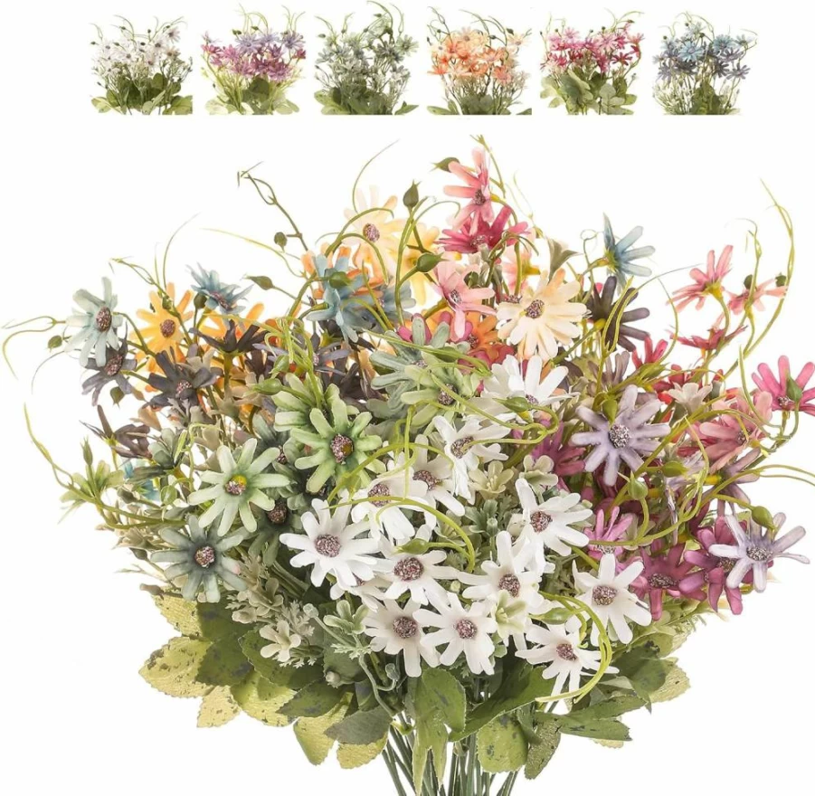 Bovvered Artificial Silk Daisies - UV Resistant Fake Wildflowers for Indoor & Outdoor Decor, Floral Arrangements, and Home Styling