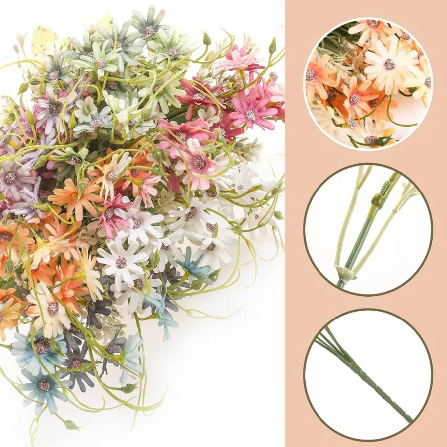 Bovvered Artificial Silk Daisies - UV Resistant Fake Wildflowers for Indoor & Outdoor Decor, Floral Arrangements, and Home Styling