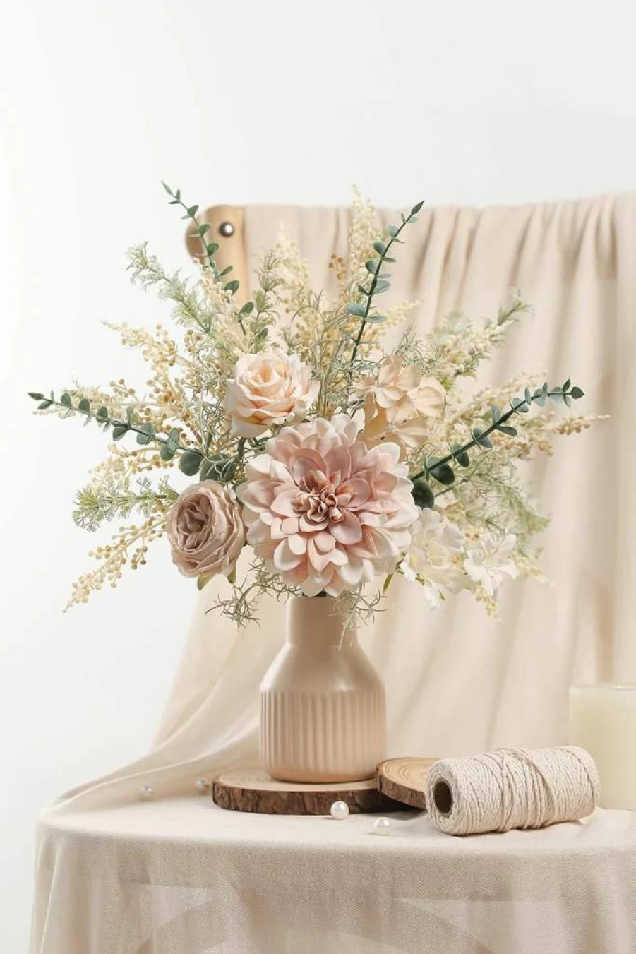 Rongflower Artificial Silk Flower Arrangement in Brown Ceramic Vase - Home Decor Centerpiece for Living Room, Bathroom, Dining Table, Kitchen & Wedding
