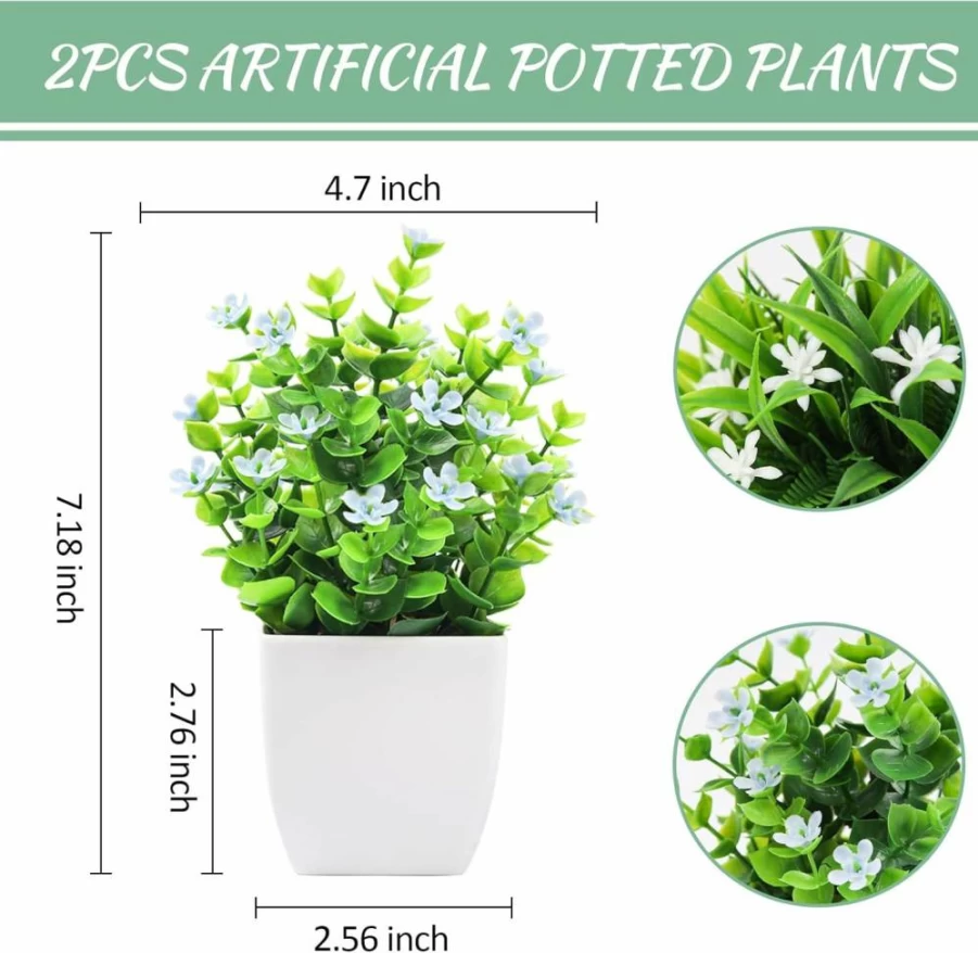 Der Rose 4 Pack Mini Artificial Faux Plants with Flowers - Small Fake Plants for Home, Farmhouse, Bathroom & Indoor Decor