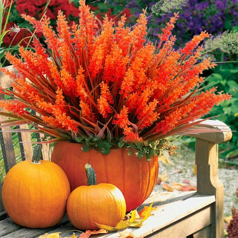 GTIDEA 4Pcs Flocked Artificial Lavender Flowers, Fake Plastic Plants for Wedding Bouquet, Home Decor, Table Centerpieces, Indoor Outdoor Christmas Decorations