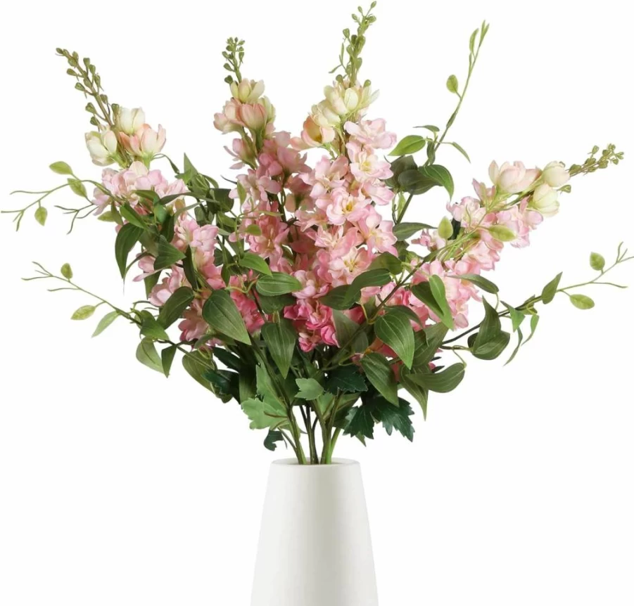 ICBOX 8Pcs White Artificial Delphinium & Clematis Greenery Stems - 29.5" Silk Larkspur Flowers for Wedding Centerpieces, Home Decor, Indoor Arrangements