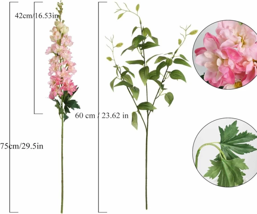 ICBOX 8Pcs White Artificial Delphinium & Clematis Greenery Stems - 29.5" Silk Larkspur Flowers for Wedding Centerpieces, Home Decor, Indoor Arrangements