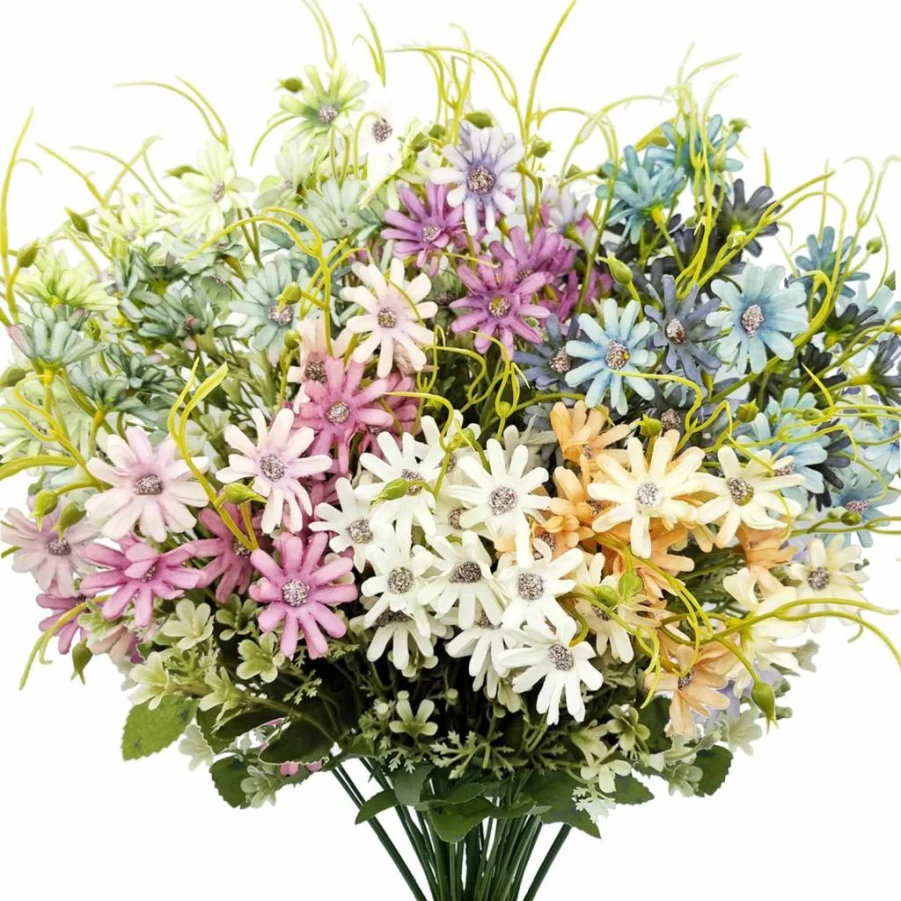Guagb 6Pcs UV Resistant Artificial Daisy Silk Flowers for Indoor/Outdoor Decor - Fake Wildflowers Faux Greenery Shrubs Plastic Plants for Garden Vase Arrangements