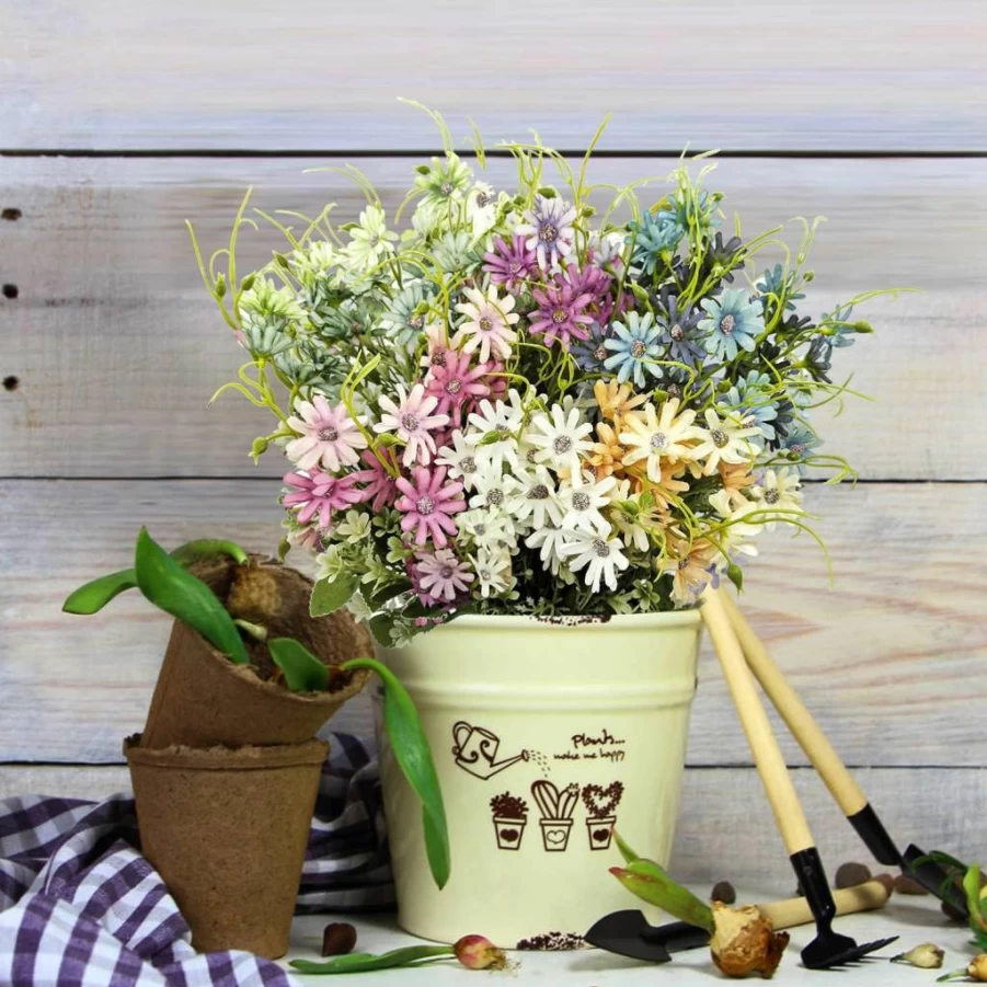 Guagb 6Pcs UV Resistant Artificial Daisy Silk Flowers for Indoor/Outdoor Decor - Fake Wildflowers Faux Greenery Shrubs Plastic Plants for Garden Vase Arrangements