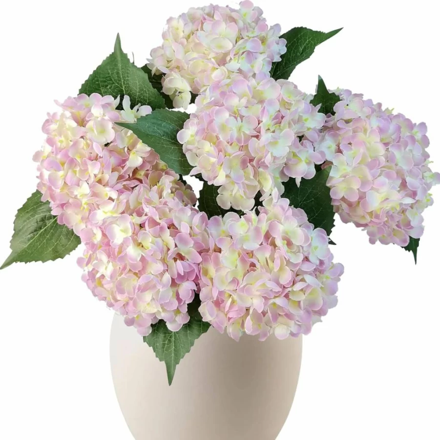 6Pcs Artificial Silk Hydrangea Flowers Bouquet, Pink Fake Hydrangea Heads with Stems for Home Wedding Party Decor, Faux Floral Arrangement