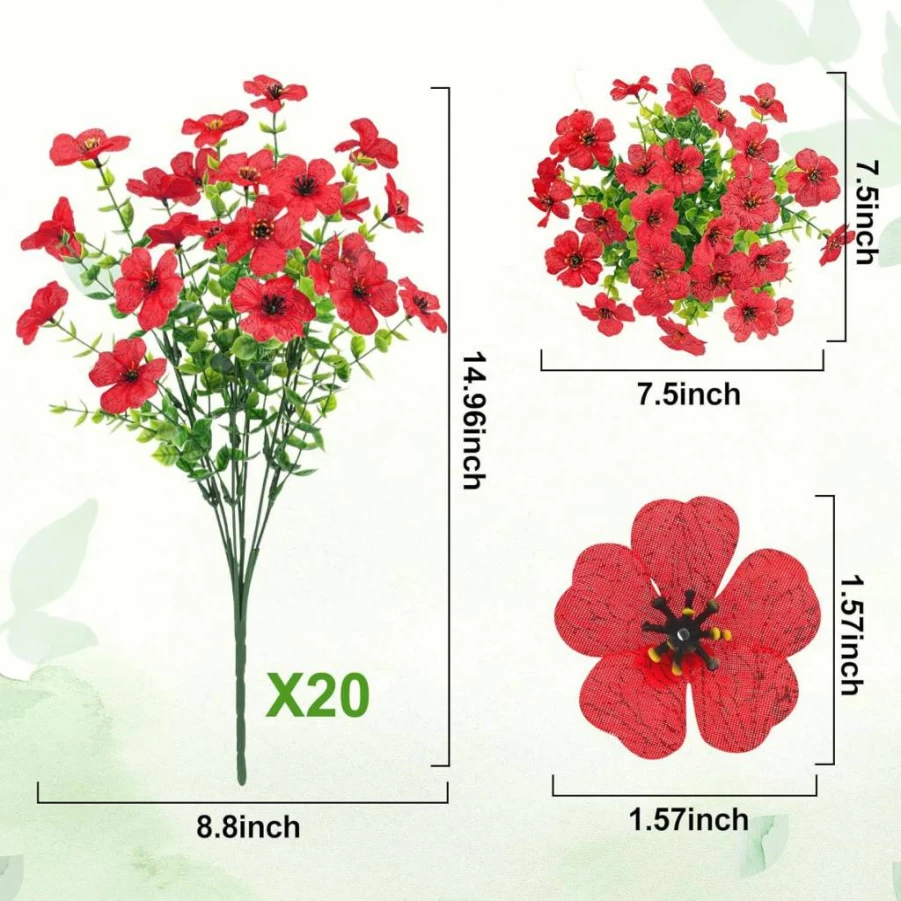 Besteek 20 Bundles UV Resistant Artificial Flowers Outdoor Decor, Fake Daisy Eucalyptus Silk Plants for Garden Porch Window Home Decor, Mixed Spring Summer Faux Floral Arrangement
